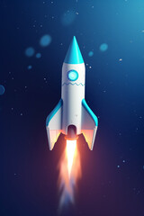 Naklejka na ściany i meble Symbolic 3D Rendering of White Rocket Model against Blue Background for Startup Concepts