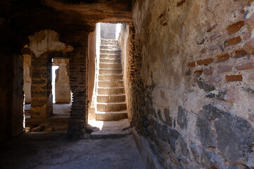 2 April 2023, Pedgaon, Maharashtra, India, Bahadur Fort, There is a 2 storied palace of Aurangzeb...