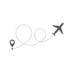 Navigation and airplane icon with dashed line