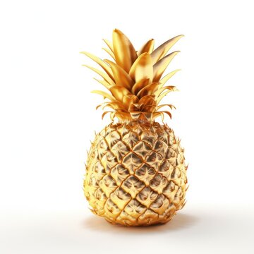 gold pineapple on white background decoration and design. Generative AI 