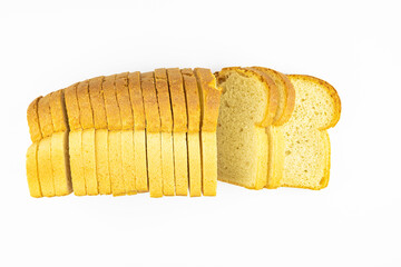Close up of sliced bread isolated on white background.