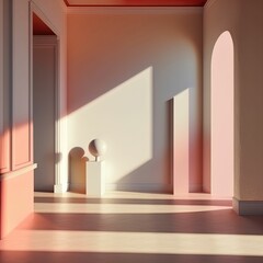 3d rendering of an interior of a room with beautiful minimalist sculptures