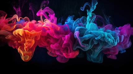 Abstract colorful smoke. Neon cyberpunk background. Futuristic radiance. Generative AI.