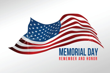 Text Memorial Day on American flag on white background. Vector illustrator