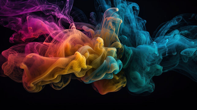 Abstract colorful smoke. Neon cyberpunk background. Futuristic radiance. Generative AI.