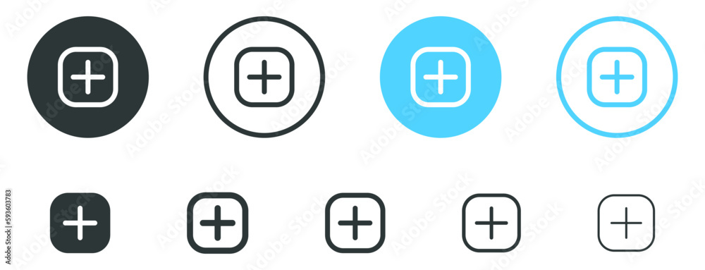 Aufkleber Add, new, plus icon symbol - create icons, more button in filled, thin line, outline and stroke style for apps and website