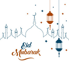 eid mubarak line art design, eid mubarak illustration one line art