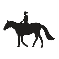 Fototapeta na wymiar Brunette beautiful girl on horse-Silhouettes illustration