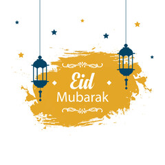 Eid mubarak calligraphy with round ornament upon moon on magenta background,vector illustration
