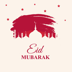 Ramadan Mubarak greeting card, banner with design, moon, mosque dome, and lanterns