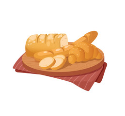 Concept Bakery bread bun loaf. This illustration is a flat vector design depicting a selection of freshly baked bread. Vector illustration.