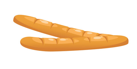 Concept Bakery bread bun loaf. This flat vector illustration depicts a delicious baguette from a bakery. Vector illustration.