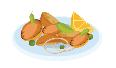 Concept Grill barbecue vegetable dish of potato. This illustration is a flat vector design concept of a dish of grilled potatoes, perfect for a barbecue . Vector illustration.