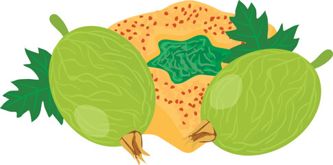Gooseberry dessert icon isometric vector. Ripe green gooseberry and fruit cookie. Dessert, breakfast, food concept