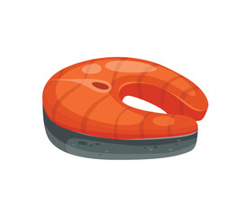 Concept Grill barbecue fish salmon steak. The illustration is a flat vector design of a concept barbecue scene with a cartoonish touch. Vector illustration.