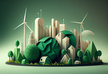 Illustration green energy sources in a modern city world