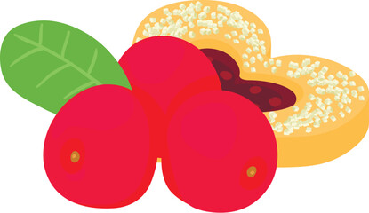 Cranberry dessert icon isometric vector. Fresh red cranberry and fruit cookie. Dessert, breakfast, food concept