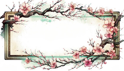 Watercolor Floral Rectangular Frame - Generative AI