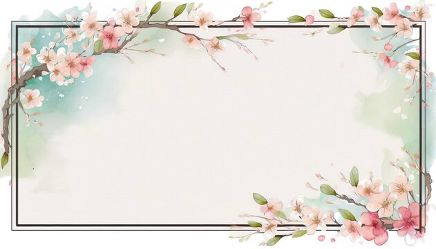 Watercolor Floral Rectangular Frame - Generative AI