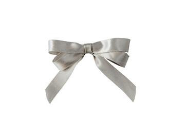 Silver satin silk ribbon tied bow isolated transparent png