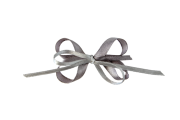 Silver satin silk two narrow ribbons tied bow isolated transparent png