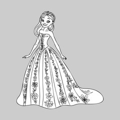 Cute little princess, Hand drawn art. Colorful art for coloring book, fashion, games, cards, diary, notebook, cover. Vector illustration.