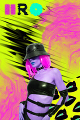 Contemporary digital collage art. Dj Party Girl. Clubbing fashion concept