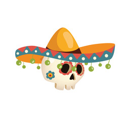 Concept Welcome to Mexico hat skull. This illustration features a colorful and playful design with a flat, cartoon-style aesthetic. Vector illustration.
