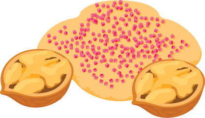 Homemade dessert icon isometric vector. Walnut and homemade shortbread cookie. Dessert, food concept