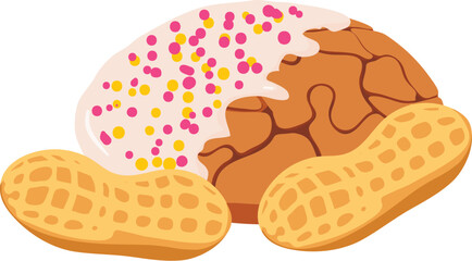 Nutty dessert icon isometric vector. Homemade peanut cookie with white icing. Dessert, food concept