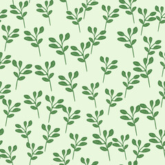 Simple branches with leaves seamless pattern. Organic endless background. Decorative forest leaf endless wallpaper.