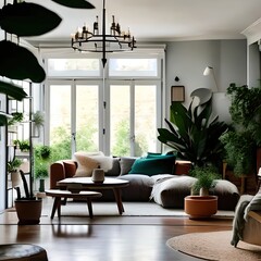 "A Natural Haven: A Living Room Design with Lush Greenery and Plant Decor to Inspire Relaxation and Serenity"
