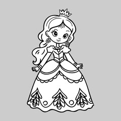 Cute little princess, Hand drawn art. Colorful art for coloring book, fashion, games, cards, diary, notebook, cover. Vector illustration.