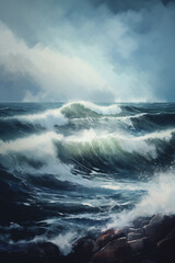 Stormy Ocean Waves: A Painting of Dramatic Waves in a Storm