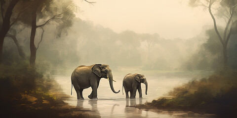 Fototapeta na wymiar The Majestic Elephant in Sepia: A Watercolor Painting