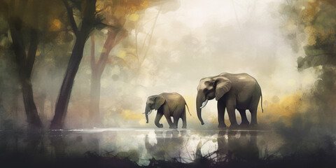 Fototapeta na wymiar The Majestic Elephant in Sepia: A Watercolor Painting