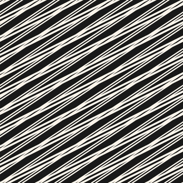 Vector seamless pattern with crossing lines, diagonal intersecting stripes, threads. Simple abstract black and white geometric texture. Monochrome background. Repeat design for decor, textile, carpet
