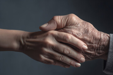 Fototapeta premium old hands and young hands on gray background