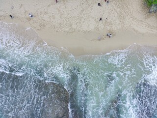 Fototapeta na wymiar aerial top down view of beautiful sand beach and coral reefs