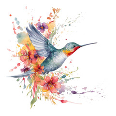 Cute and Watercolor Hummingbird Clipart, Transparent Background, Generative AI