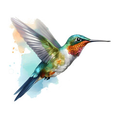 Cute and Watercolor Hummingbird Clipart, Transparent Background, Generative AI