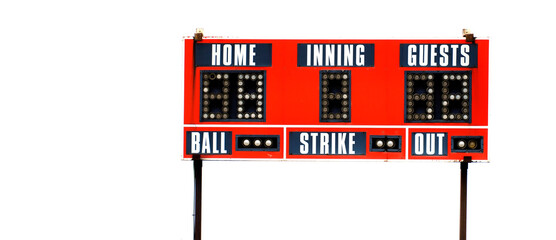 Red Baseball ScoreBoard for Game with Sky