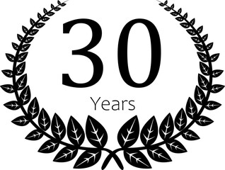 30 Years Anniversary Laurel, modern style, black and white	