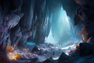 Ice Cave Dungeons and Dragons Fantasy Concept Art created with Generative AI technology