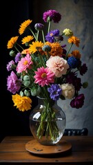 Fototapeta na wymiar Glass of fresh spring flowers in vase. Decoration. Generative AI