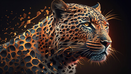 Leopard animal abstract wallpaper. Contrast background panthera in vivid colors generative ai