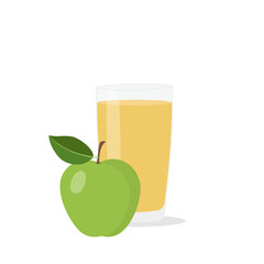 Glasses with fresh delicious apple juice in glass on white background