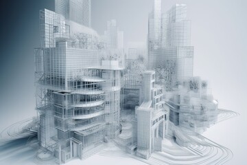 3D buildings emerging form architectural drawings