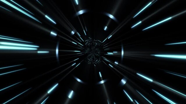Hyperloop Hyper Tunnel High Speed Flying Lines 3d Animation in Seamless Looping Traffic. Sci-fi Digital Footage Electric Move of Dynamic Streaks in Dark Backdrop. Neon Glowing Rays of Hyperspace in Ti