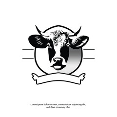 cow logo illustration black and white vector design
